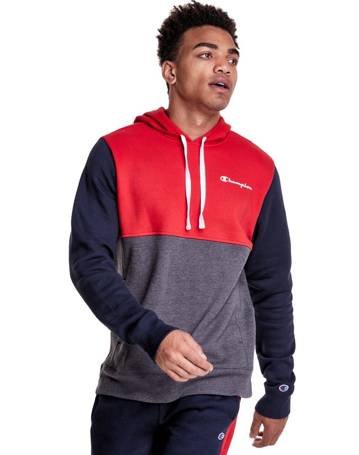 Champion Colorblock Fleece - Miesten Harmaat/Punainen Huppari - Suomi 1358726-DP